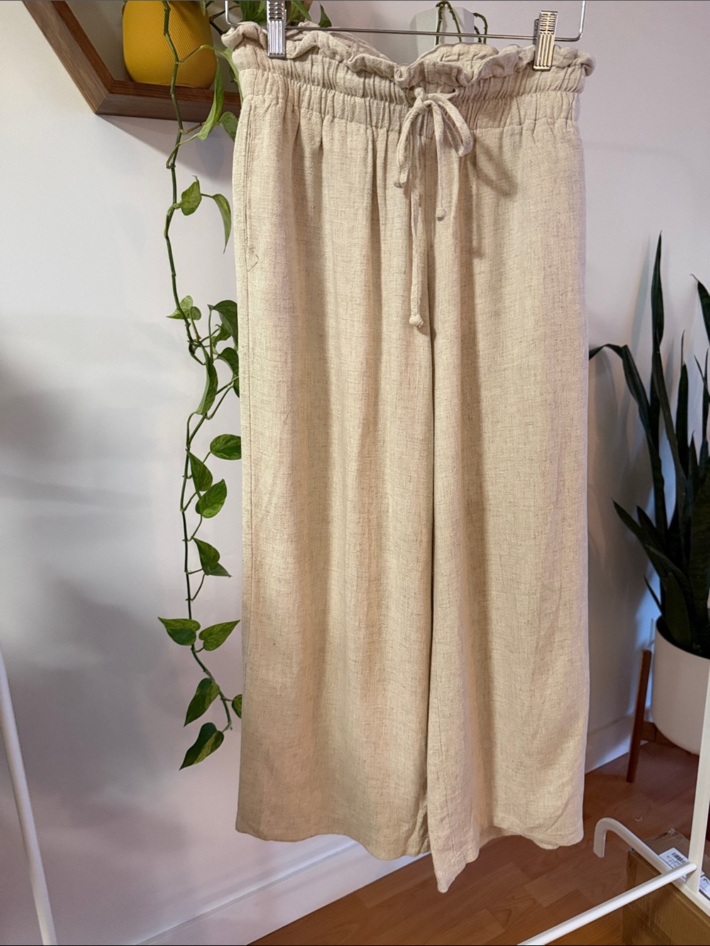 Petal & Pup Beige Paperbag Waist Cropped Wide-Leg Pants